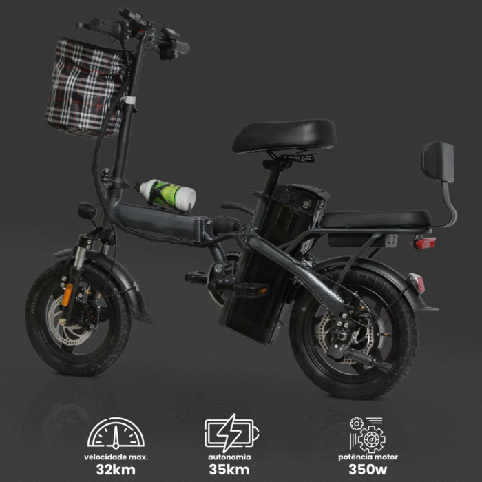 Bicicleta Elétrica Dobrável com Cesto – Compacta, Bateria de Lítio, Ideal para Cidade - Imagem 1